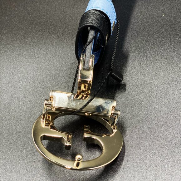 Gucci Black Leather Belt with Gold Buckle and Blue Interior - Picture 7 of 13